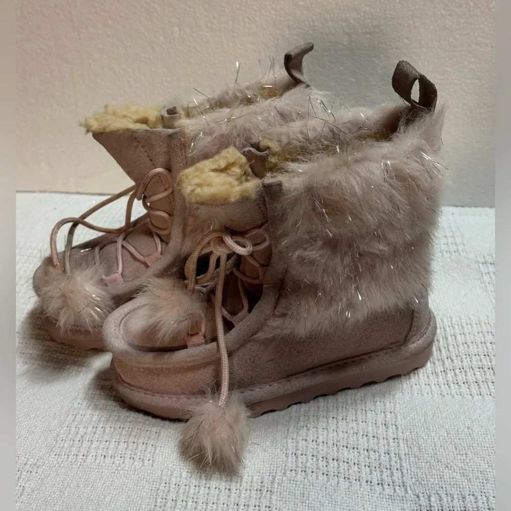 BEARPAW Pink Suede & Sheepskin Sophie Toddler Boots Size 9